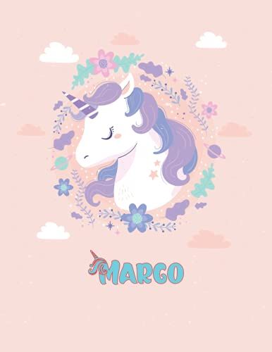 Margo: Unicorn Notebook Personal Name Wide Lined Rule Paper | Notebook Pink & Gold Stars Confetti Glitter For Writing Journal Or Diary Women & Girls Gift For Birthday 162 Pages Size 8.5x11inch
