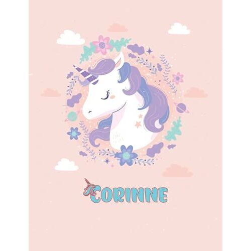 Corinne: Unicorn Notebook Personal Name Wide Lined Rule Paper | Notebook Pink & Gold Stars Confetti Glitter For Writing Journal Or Diary Women & Girls Gift For Birthday 162 Pages Size 8.5x11inch