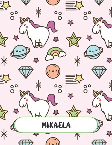 Mikaela: Unicorn Notebook Personal Name Wide Lined Rule Paper | Notebook Pink & Gold Stars Confetti Glitter For Writing Journal Or Diary Women & Girls ... Or Valentine's Day 160 Pages Size 8.5x11inch