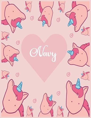Navy: Unicorn Notebook Personal Name Wide Lined Rule Paper | Notebook The Notebook For Writing Journal Or Diary Women & Girls Gift For Birthday, For Student | 162 Pages Size 8.5x11inch
