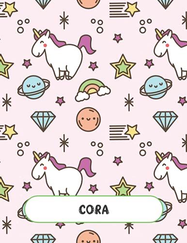 Cora: Unicorn Notebook Personal Name Wide Lined Rule Paper | Notebook Pink & Gold Stars Confetti Glitter For Writing Journal Or Diary Women & Girls ... Day 160 Pages Size 8.5x11inch | Matte Finish