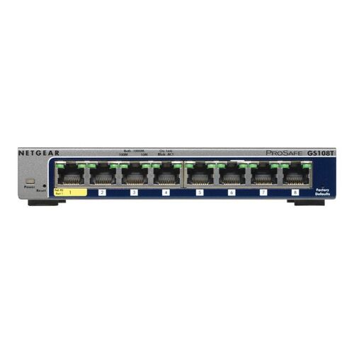 NETGEAR GS108T 8-Port Gigabit Smart Managed Switch - Commutateur - intelligent - 1 x 10/100/1000 (PoE) + 7 x 10/100/1000 - de bureau