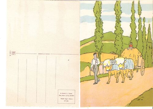 Cpa Carte Postale Vintage Dessin  Paysan , Enfant Assis Sur Charrette De Foin Tirée Par 2 Boeufs