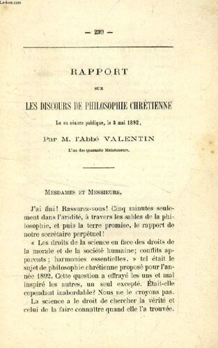Rapport Sur Les Discours De Philosophie Chretienne Lu En Seance Publique, Le 3 Mai 1892