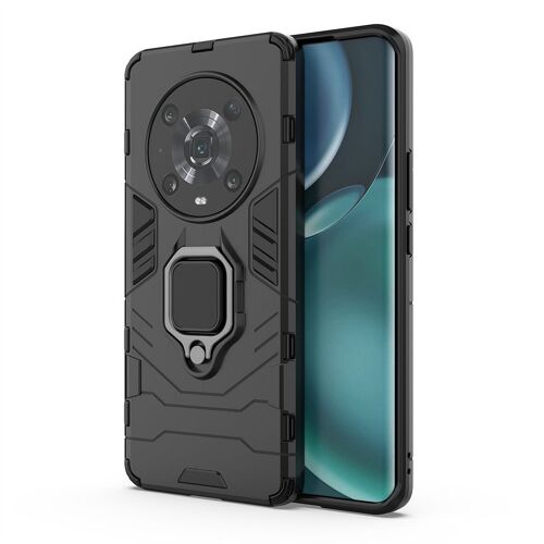 SATURCASE Coque pour Honor Magic 4 Pro, Bague Béquille Hybride 2 en 1 [PC & Silicone] Double Couche Pare-Chocs Antichoc Protecteur Housse Étui Coque pour Honor Magic 4 Pro (Noir)