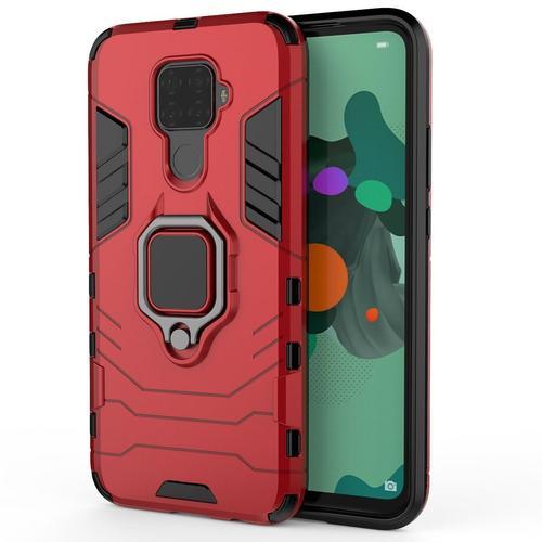 SATURCASE Coque pour Huawei Nova 5i Pro / Mate 30 Lite, Bague Béquille Hybride 2 en 1 [PC & Silicone] Double Couche Pare-Chocs Antichoc Protecteur Housse Étui Coque pour Huawei Nova 5i Pro / Mate 30 Lite (Rouge)