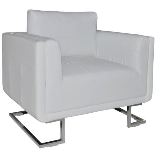 Fauteuil Cube Avec Pieds Chromés Blanc Similicuir