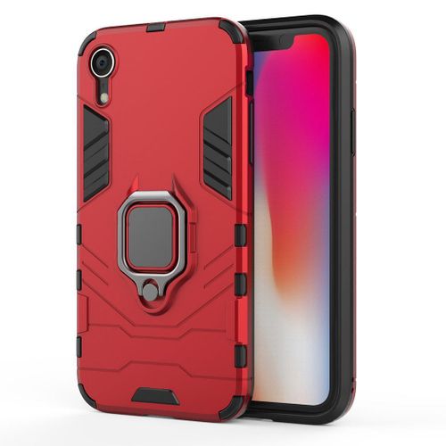 Saturcase Coque Pour Apple Iphone Xr, Bague Béquille Hybride 2 En 1 [Pc & Silicone] Double Couche Pare-Chocs Antichoc Protecteur Housse Étui Coque Pour Apple Iphone Xr (Rouge)