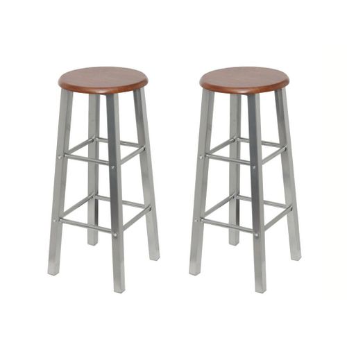 Tabouret De Bar 2 Pcs Métal Avec Siège En Mdf