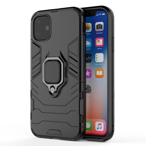 Saturcase Coque Pour Apple Iphone 11, Bague Béquille Hybride 2 En 1 [Pc & Silicone] Double Couche Pare-Chocs Antichoc Protecteur Housse Étui Coque Pour Apple Iphone 11 (Noir)