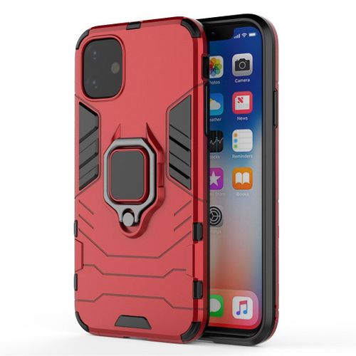 Saturcase Coque Pour Apple Iphone 11, Bague Béquille Hybride 2 En 1 [Pc & Silicone] Double Couche Pare-Chocs Antichoc Protecteur Housse Étui Coque Pour Apple Iphone 11 (Rouge)
