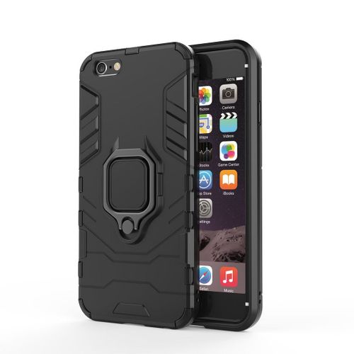 Saturcase Coque Pour Apple Iphone 6 6s, Bague Béquille Hybride 2 En 1 [Pc & Silicone] Double Couche Pare-Chocs Antichoc Protecteur Housse Étui Coque Pour Apple Iphone 6 6s (Noir)