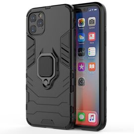 Saturcase Coque Pour Apple Iphone 11 Pro Max, Bague Béquille Hybride 2 En 1 [Pc & Silicone] Double Couche Pare-Chocs Antichoc Protecteur Housse Étui Coque Pour Apple Iphone 11 Pro Max (Noir)