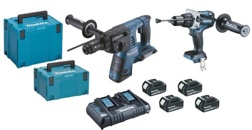 Ensemble de 2 machines 18 V Li-Ion 5 Ah (DHR264 + DHP481) MAKITA - 2 batteries, chargeur, coffret - DLX2101PTJ