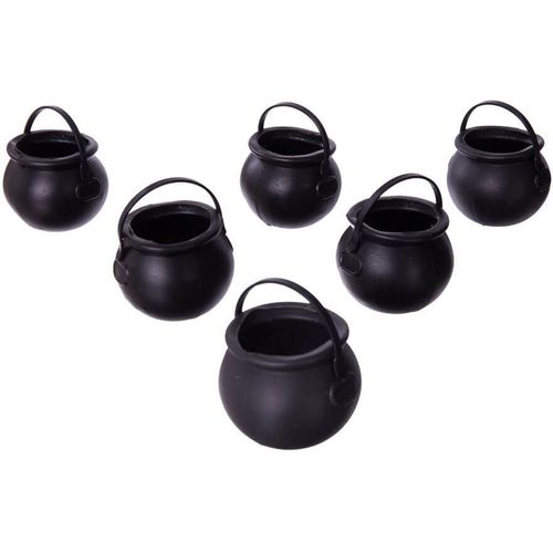 6 Mini-Chaudrons Noirs De 5x7x7 Cm