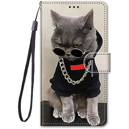 Cuir Coque Pour Huawei P Smart 2019/Honor 10 Lite Antichoc Avec Support Clapet Design Animal Motif Dr?Le Etui Bumper 360 Kickstand Case Cover Housse Fille Femme Homme Portefeuille - Chat