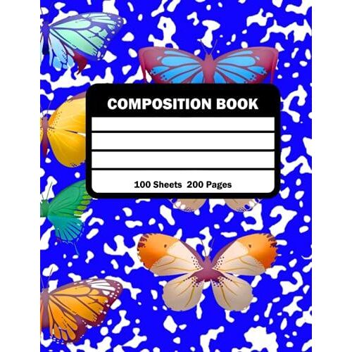 Blue Butterfly Composition Notebook: Wide-Ruled, 8.5 X 11, 100 Pages, For Kids, Teens And Adults (Composition Notebook)
