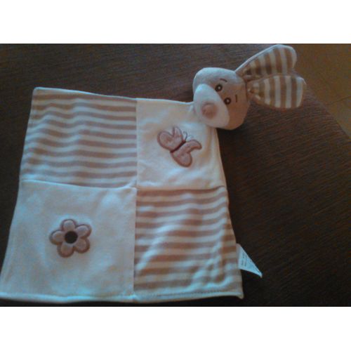 Doudou Plat Lapin Marron/Écru Soft Friends