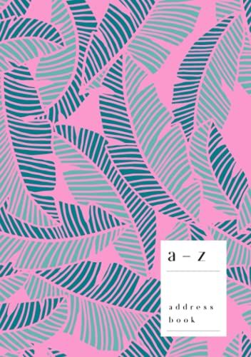 A-Z Address Book: A5 Medium Contact Notebook | Journal With Alphabet Index | Abstract Tropical Banana Leaf Cover Design | Pink