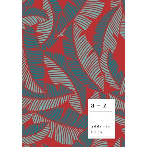A-Z Address Book: A5 Medium Contact Notebook | Journal With Alphabet Index | Abstract Tropical Banana Leaf Cover Design | Red