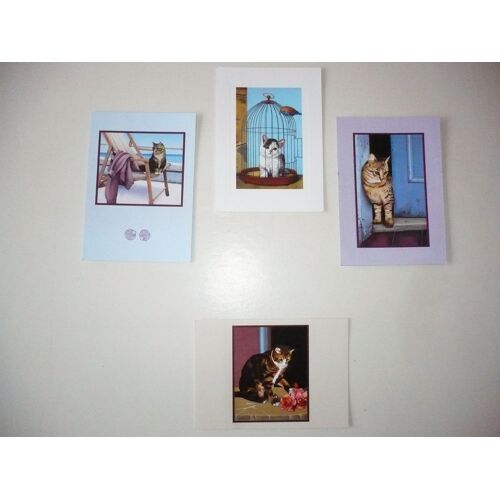 Lot 4 Cartes Postales Chats Illustration Michel Plaisir Cats