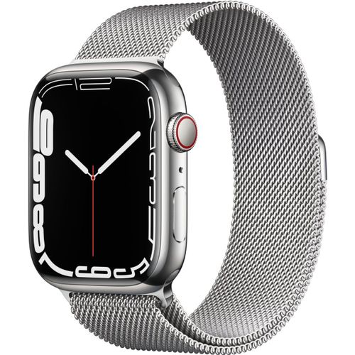 Apple Watch Series 7 (GPS + Cellular) - Boitier 45 mm Acier inoxydable Argent avec Bracelet Milanais Argent