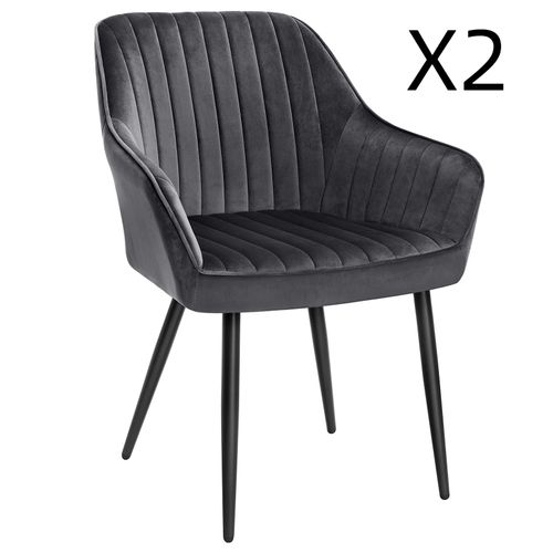 Chaises de salle à manger lot de 2 avec accoudoirs pieds en métal gris