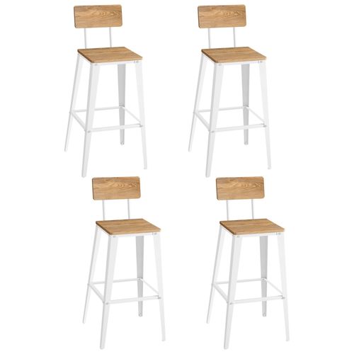 Tabourets De Bar Industriel Lot De 4 Avec Dossier Marron Blé Et Blanc
