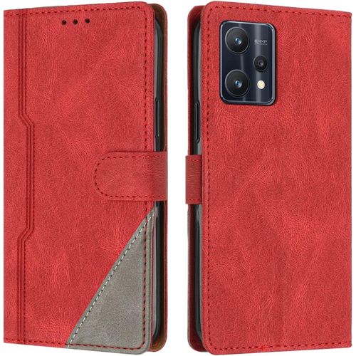 Coque Pour Oppo Realme 9 Pro Plus, Housse En Cuir Pu Portefeuille, Etui De Protection A Rabat Magnetique Coque Pour Oppo Realme 9 Pro Plus, Rouge