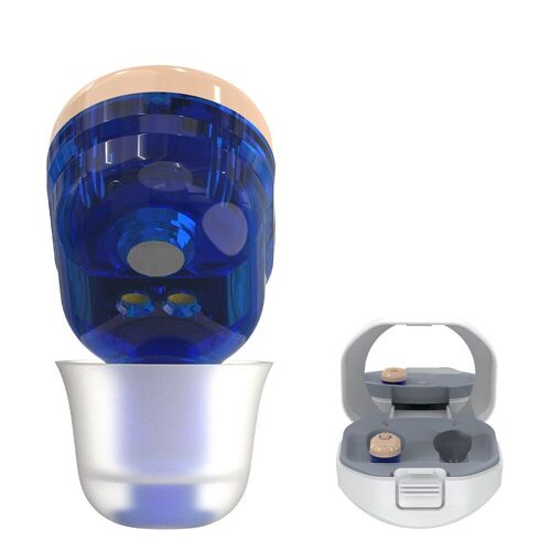 1pcs gauche bleu - Appareils auditifs numériques rechargeables, avec étui de chargement, amplificateur pour personnes âgées