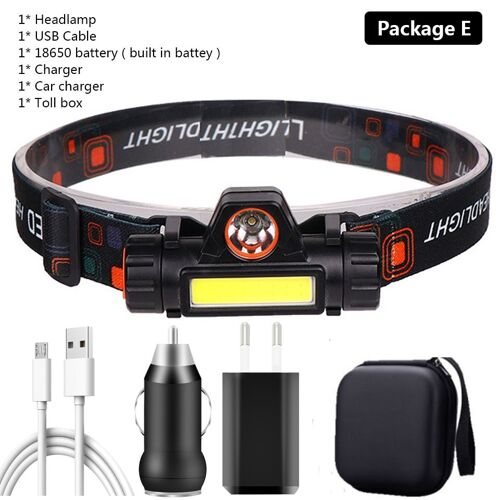 Pas De Capteur - Lampe Frontale Étanche Portable À Led Cob, Alimentée Par Batterie Rechargeable Par Usb, 2 Modes D'éclairage Avec Aimant, Modèle 2021, Q5, Xp-G