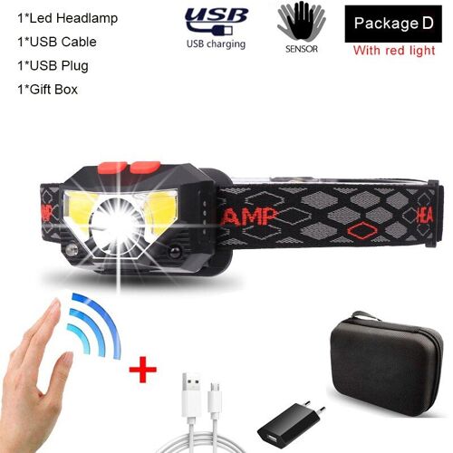 Lampe Frontale Étanche À Led, Alimentée Par Capteur, Rechargeable Par Usb, Idéale Pour La Pêche Ou Le Camping, 600 000lm