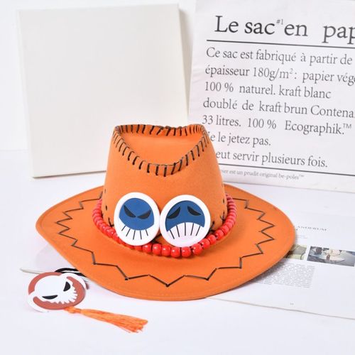 Casquette De Cowboy Luffy Cosplay Pour Enfants Et Adultes,Dessin D'halloween,Chapeaux De Pirates Luffy,Accessoires D'été,Chapeau En Velours De Peau De Cerf Orange