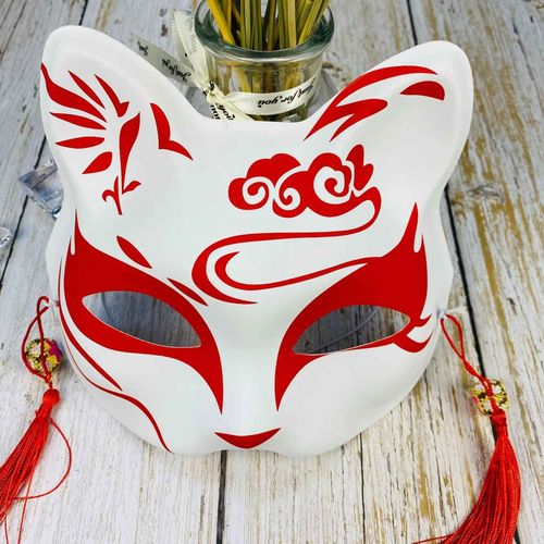 Masque De Renard Chat Peint À La Main,Accessoire De Cosplay,Demi-Visage,Japonais,Monténégro De Démons,Festival D'halloween,Mascarade Tim