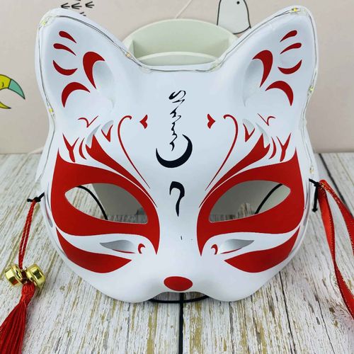 Masque De Renard Chat Peint À La Main,Accessoire De Cosplay,Demi-Visage,Japonais,Monténégro De Démons,Festival D'halloween,Mascarade Tim