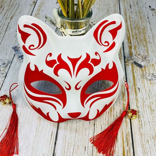 Masque De Renard Chat Peint À La Main,Accessoire De Cosplay,Demi-Visage,Japonais,Monténégro De Démons,Festival D'halloween,Mascarade Tim