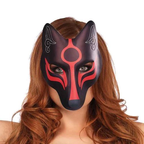 Masques Japonais En Cuir Pu Enracinés Avec Ceinture Élastique,Cosplay,Accessoires De Costume De Fête D'halloween