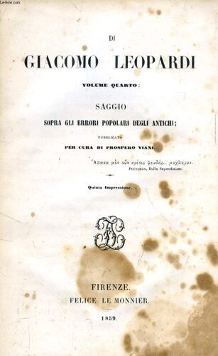 Di Giacomo Leopardi, Volume Ii, Saggio Sopra Gli Errori Popolari Degli Antichi
