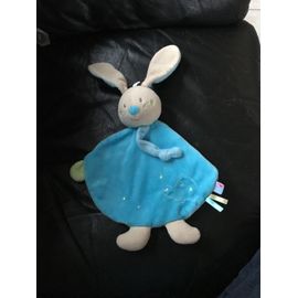 Doudou Lapin Plat Bleu Tortue Sucre D'orge