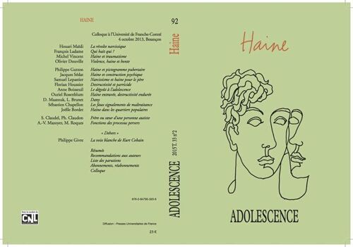 Adolescence N° 92, Eté 2015 - Haine