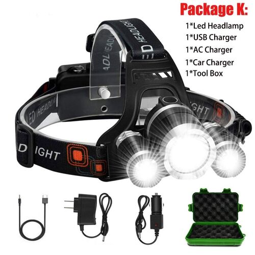 Package 3led K - Pas De Batterie - T30 Led Phare Haute Lumen Led Ultra Lumineux Phare Usb Rechargeable 4 Modes Lampe De Poche Étanche Pêche Chasse