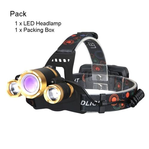 Jaune - Tmwt Multi-Fonctionnelle Cree Tête Lampe Led De Pêche Lumière Ultraviolette Uv Zoomables Phare Lampe De Poche Lanterne Torche