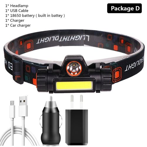 Pas De Capteur - Lampe Frontale Étanche Portable À Led Cob, Alimentée Par Batterie Rechargeable Par Usb, 2 Modes D'éclairage Avec Aimant, Modèle 2021, Q5, Xp-G