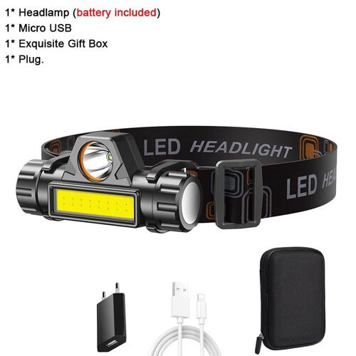 Batterie Intégrée - Mini Lampe Frontale Portable À Led , Puissante Batterie 18650 Intégrée, Lumière À Intensité Réglable En Continu, Pour Camping Et Pêche