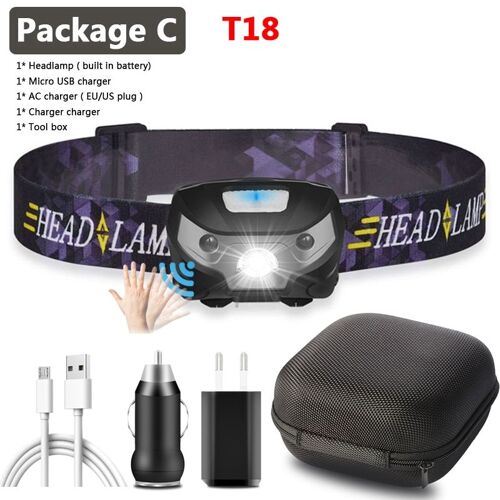 Litwod Xp-G Q5 5000lm Capteur De Mouvement Du Corps Intégré Dans La Batterie Mini Rechargeable Vélo Phare Tête Lampe De Poche Lampe 6 Modes