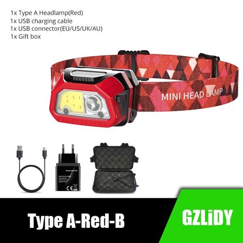 Tapez A-Red-B - Mini Lampe Frontale À Induction Ir, Rechargeable Par Usb, Lanterne De Pêche Portable Avec Affichage De Puissance, Lumière Rouge, Torche Étanche