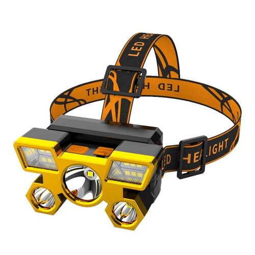 Lampe Frontale Super Brillante Cob + Led, 5 Coeurs, Rechargeable, Forte Portée De Lumière 1000m, 4 Modes D'éclairage, Batterie Intégrée Pour La Pêche De Nuit