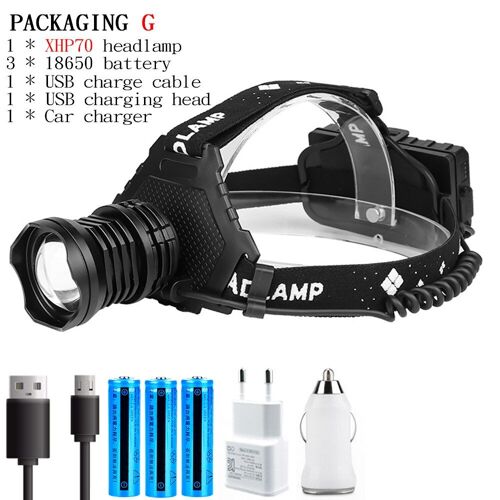 Lampe Frontale Xhp70 Étanche À Led, Alimentée Par 3 Piles 18650, Rechargeable Par Usb, Idéale Pour La Pêche, Nouveau Modèle, 8000lm