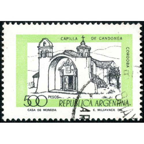 Timbre Oblitéré Republica Argentina, Capilla De Candonga, Cordoba, 500 Pesos
