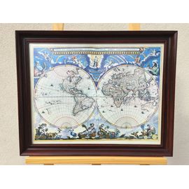 Ancien Cadre Tableau Atlas Carte Du Monde Par Joan Blaeu 1648 Mappemonde Art